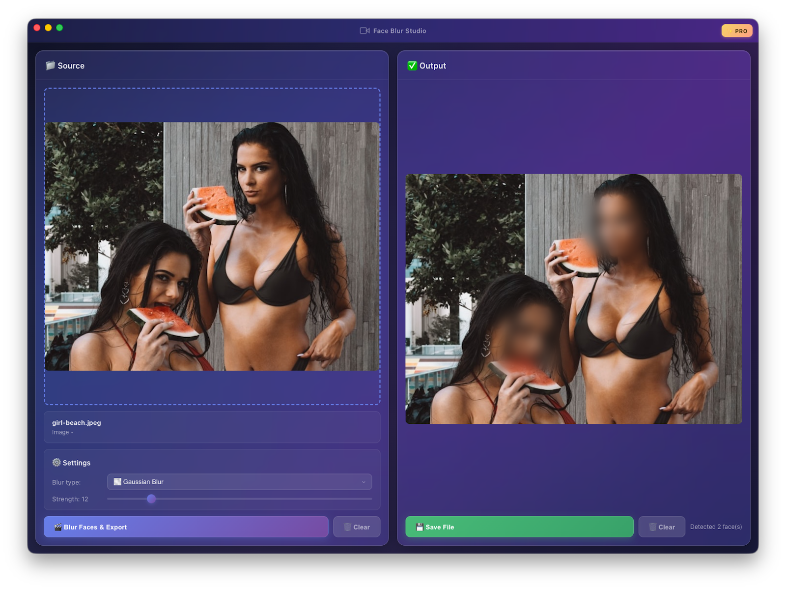 Face Blur Studio: source and output side by side